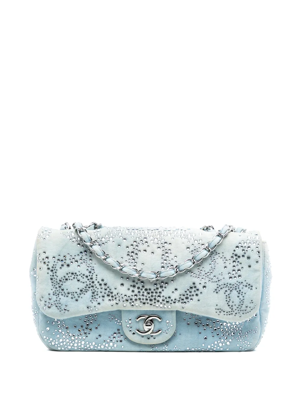 CHANEL Pre-Owned 2010-2011 Medium CC Quilted Denim Crystal Embellished Single Flap crossbody bag - Blu