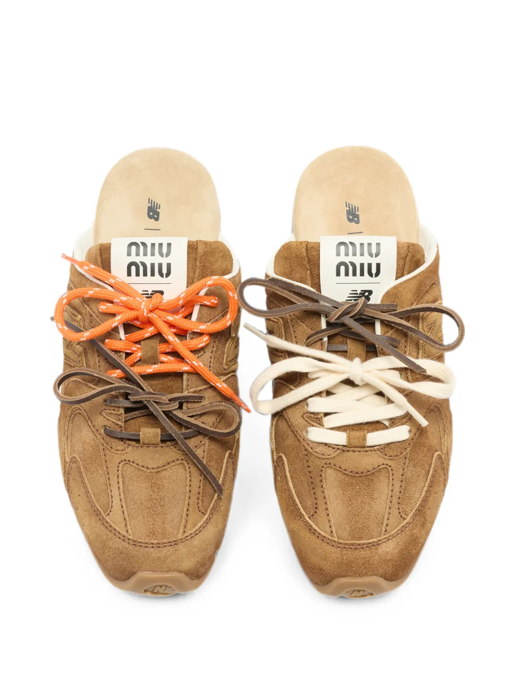 Miu x New Balance suède muiltjes Bruin