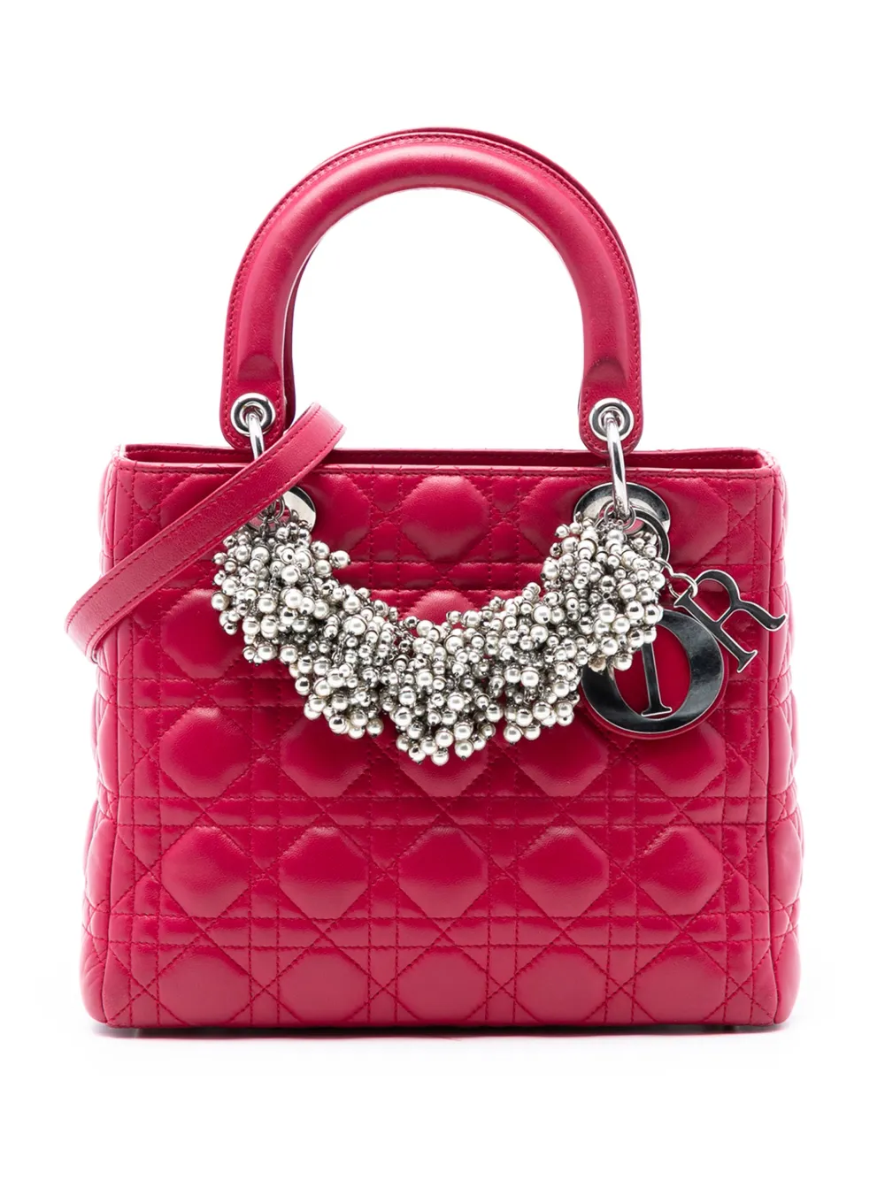 Christian Dior Pre-Owned 2011 Medium Lambskin Cannage Pearl Lady Dior satchel - Rosso
