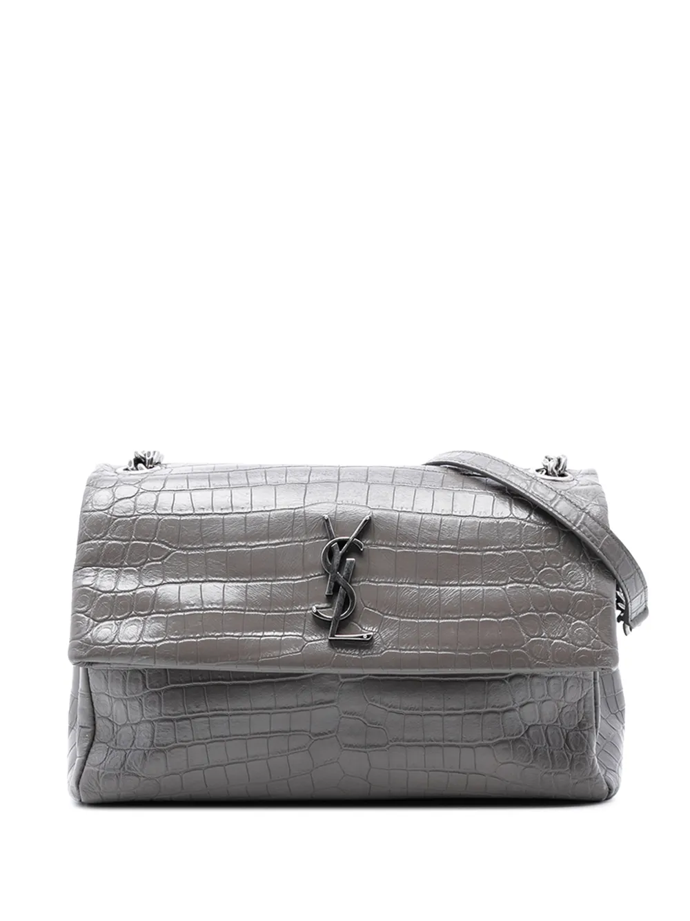 Saint Laurent Pre-Owned 2017 Medium Croc Embossed Calfskin Monogram West Hollywood crossbody bag - Grigio