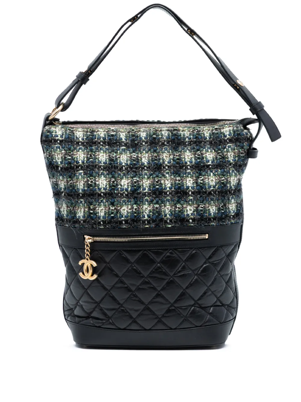 CHANEL Pre-Owned 2018-2019 Quilted Aged Calfskin and Tweed Casual Style hobo bag - Verde