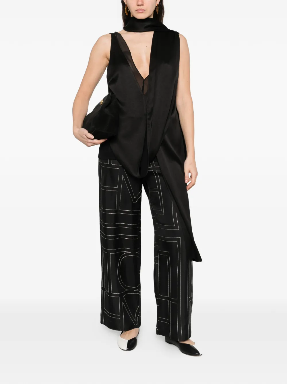 Toteme Monogram Silk Trousers - White 