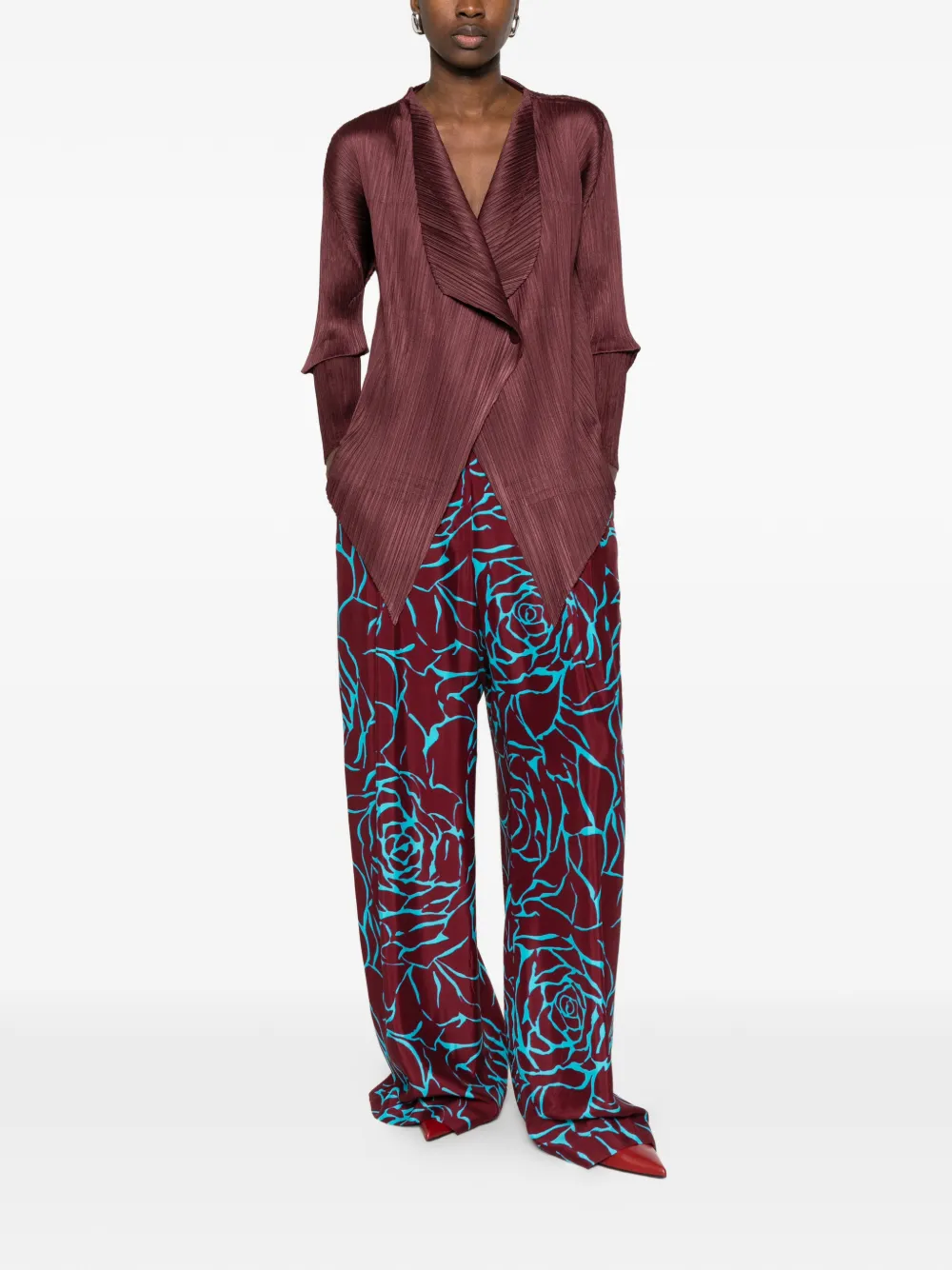 Pleats Please Issey Miyake Geplooide blouse met knopen Rood