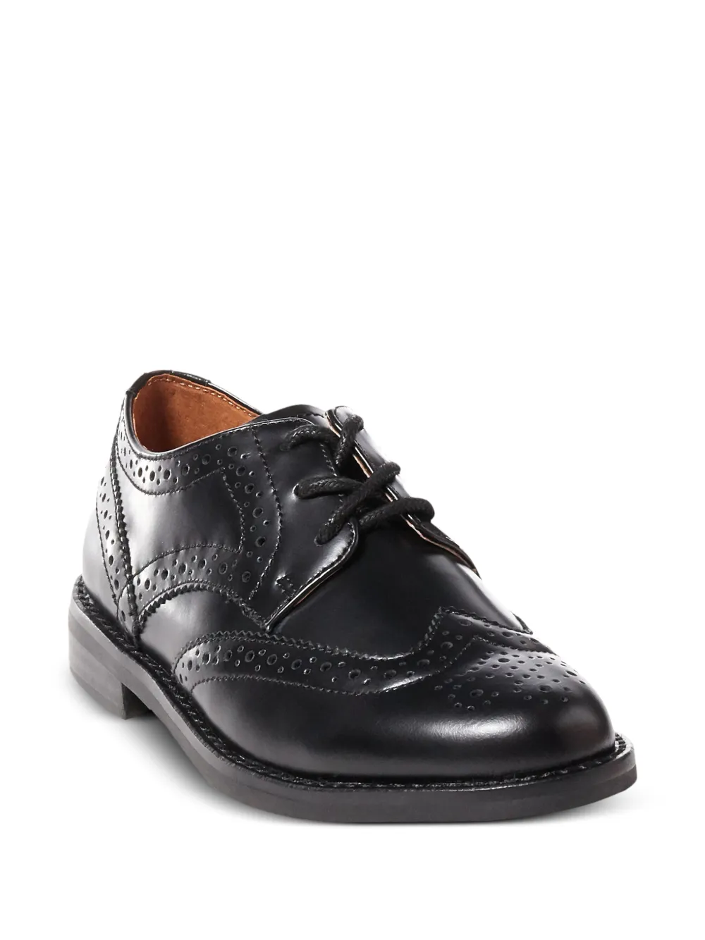 POLO RALPH LAUREN KIDS Wingtip leren brogues met geperforeerde details Zwart