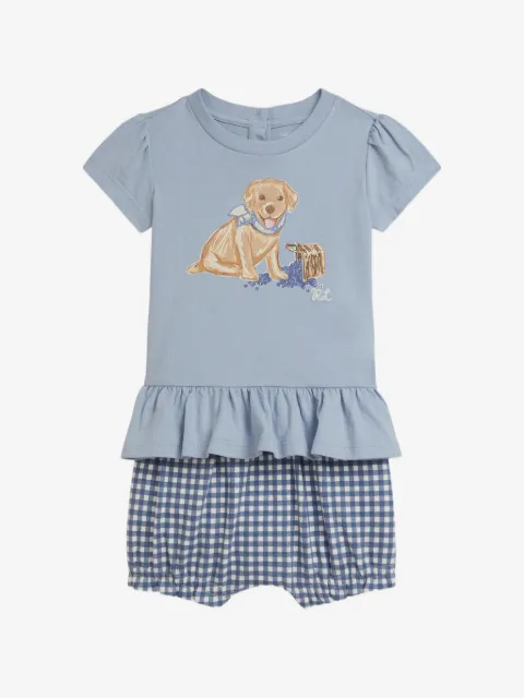POLO RALPH LAUREN KIDS 小狗印花格纹短裤套装