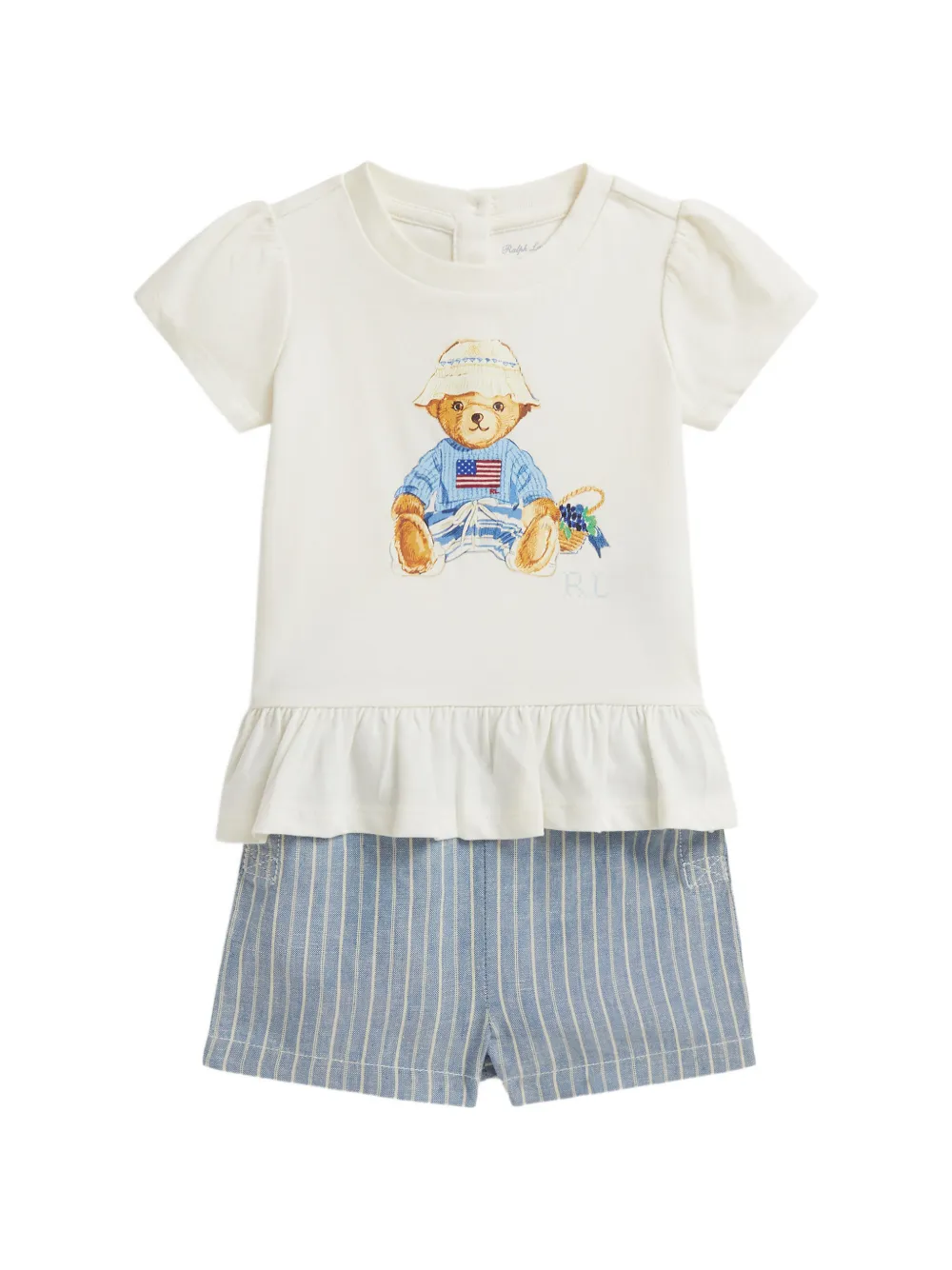 POLO RALPH LAUREN KIDS Set con shorts Polo Bear a righe - Toni neutri