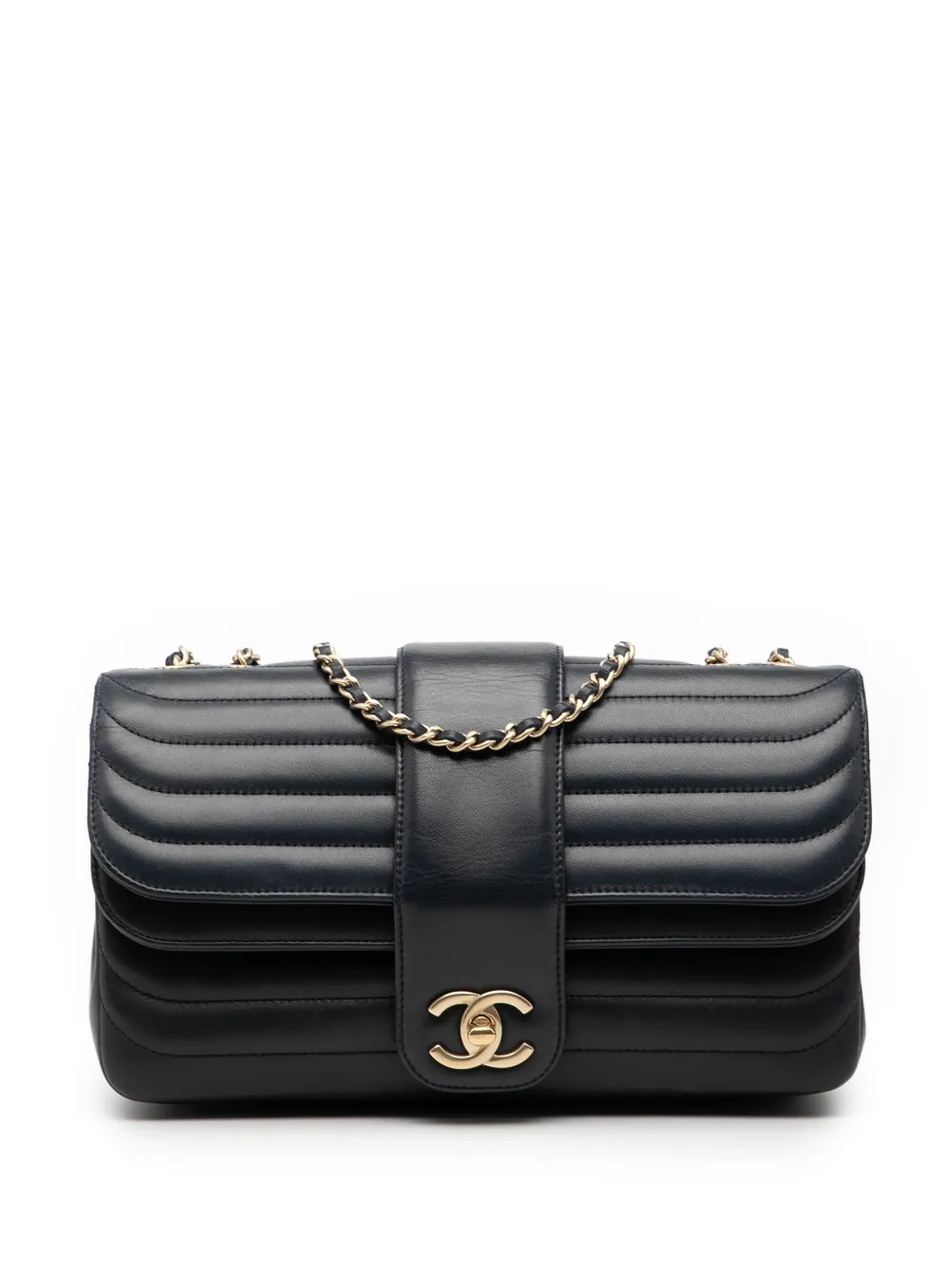 CHANEL Pre-Owned 2013-2014 CC Horizontal Quilted Lambskin Double Flap crossbody bag - Blu