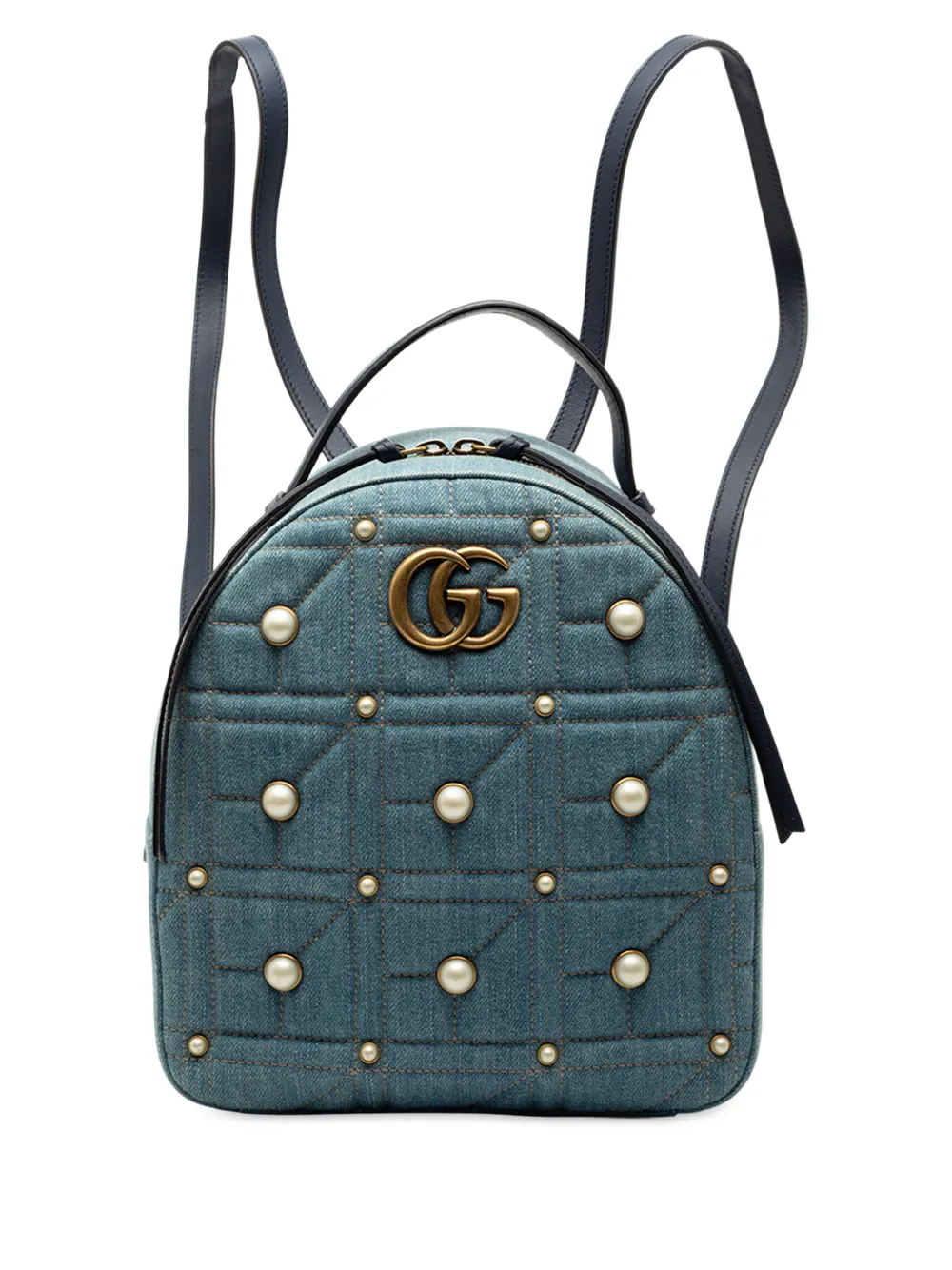 Gucci Pre-Owned 2016-2025 Small GG Marmont Pearl Studded Matelasse Denim backpack - Blu