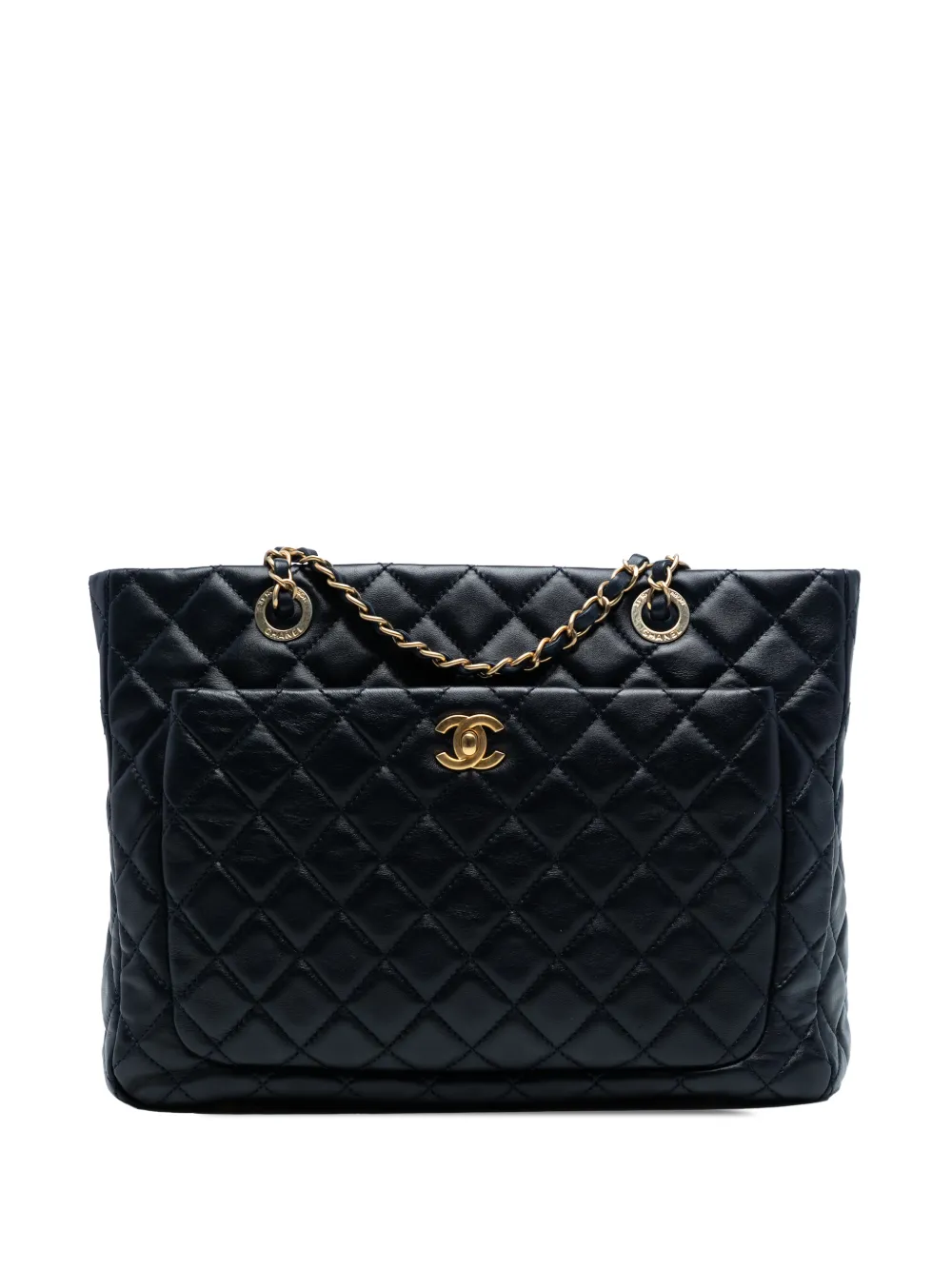 CHANEL Pre-Owned 2013-2014 CC Quilted Lambskin Front Pocket Shopping tote bag - Blu