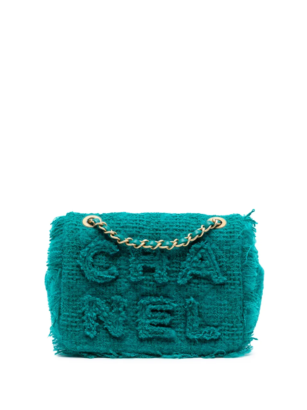 CHANEL Pre-Owned 2019 Small Wool Tweed Giant Logo Flap crossbody bag - Blu