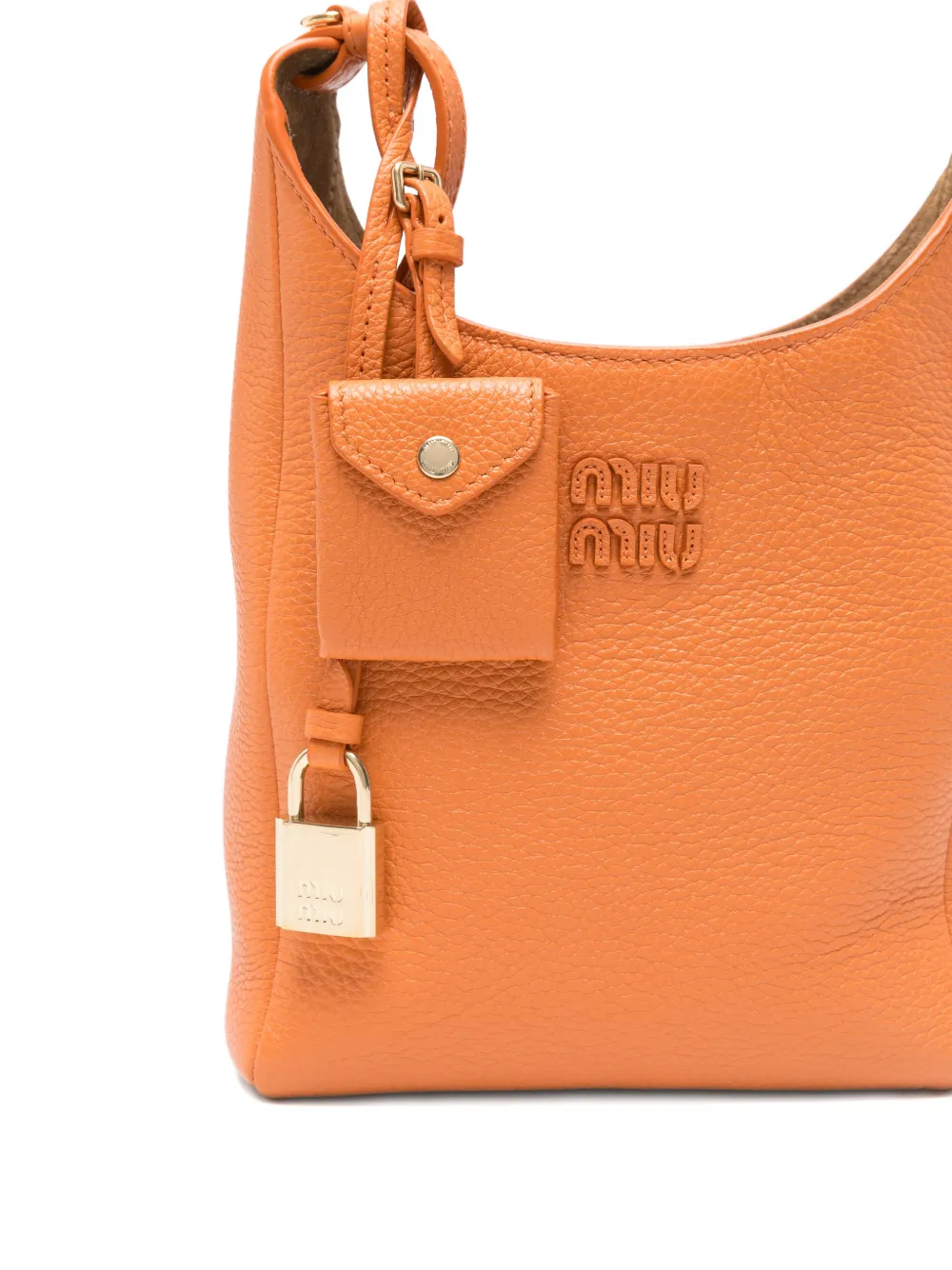 Miu Leren crossbodytas met hangslot bedel Oranje