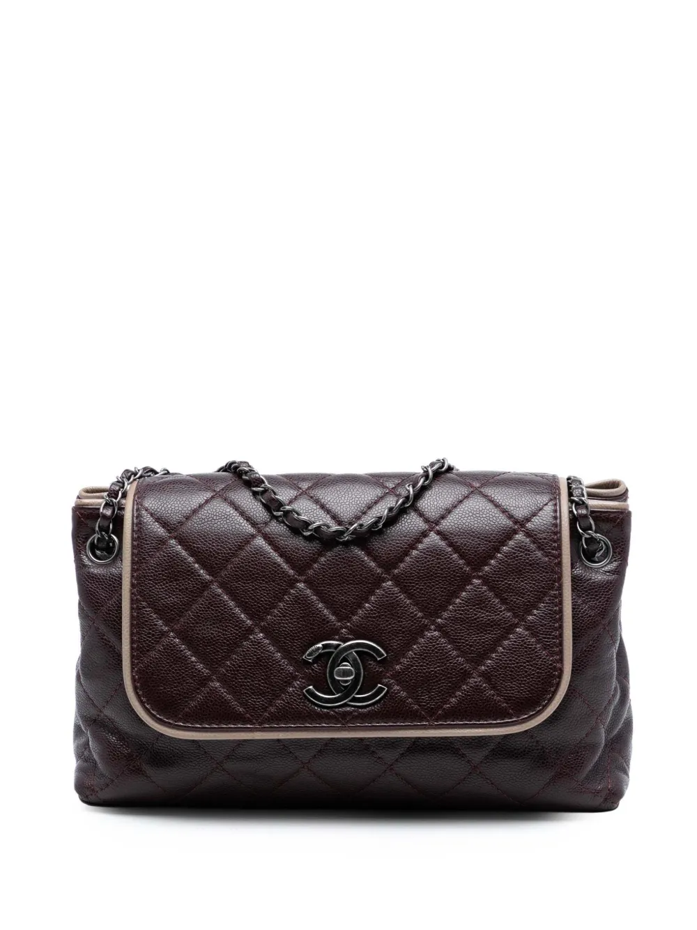CHANEL Pre-Owned 2014-2015 CC Quilted Caviar Border Flap shoulder bag - Rosso