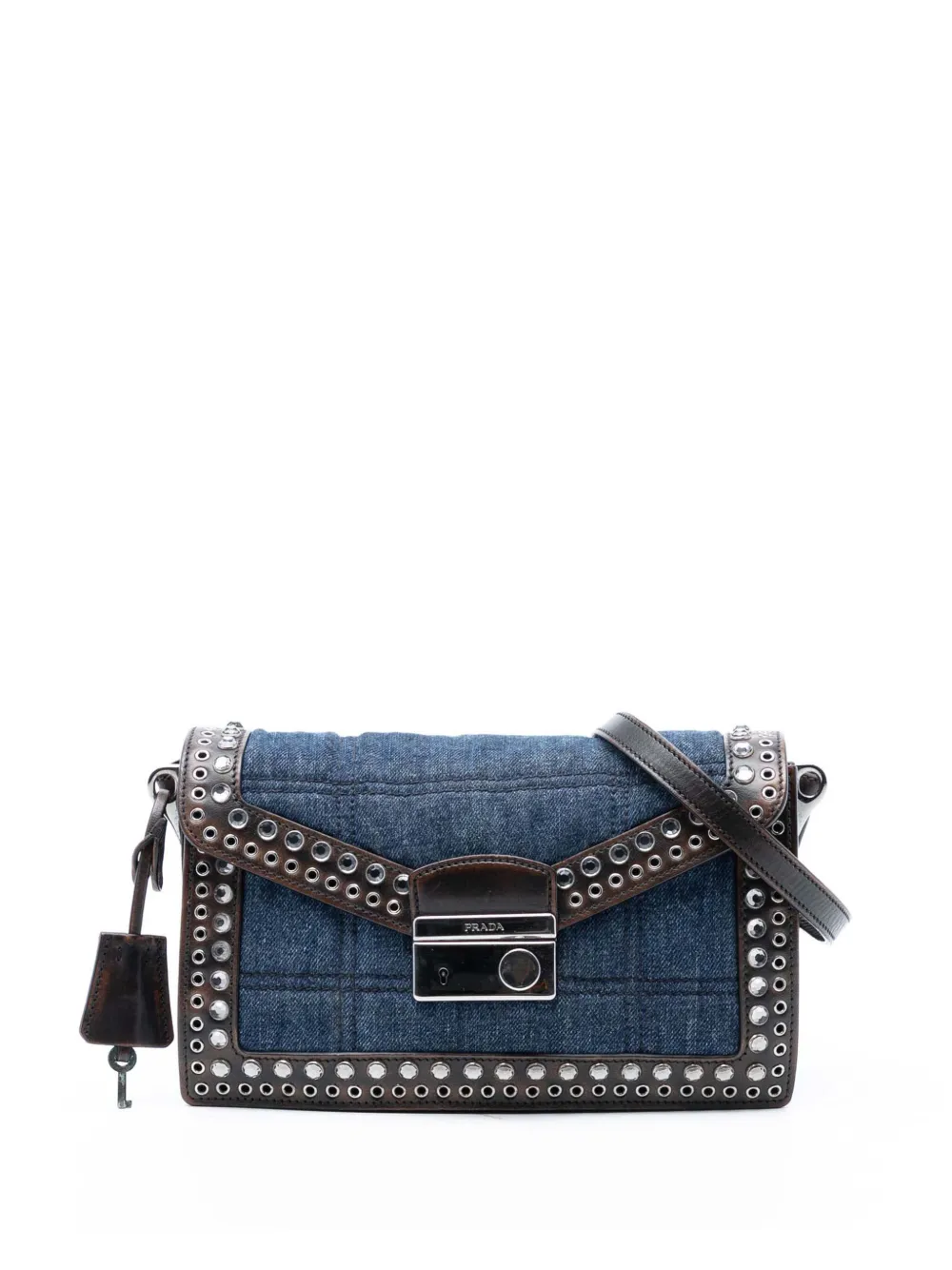Prada Pre-Owned 2000-2025 Studded Denim Sound Lock crossbody bag - Blu