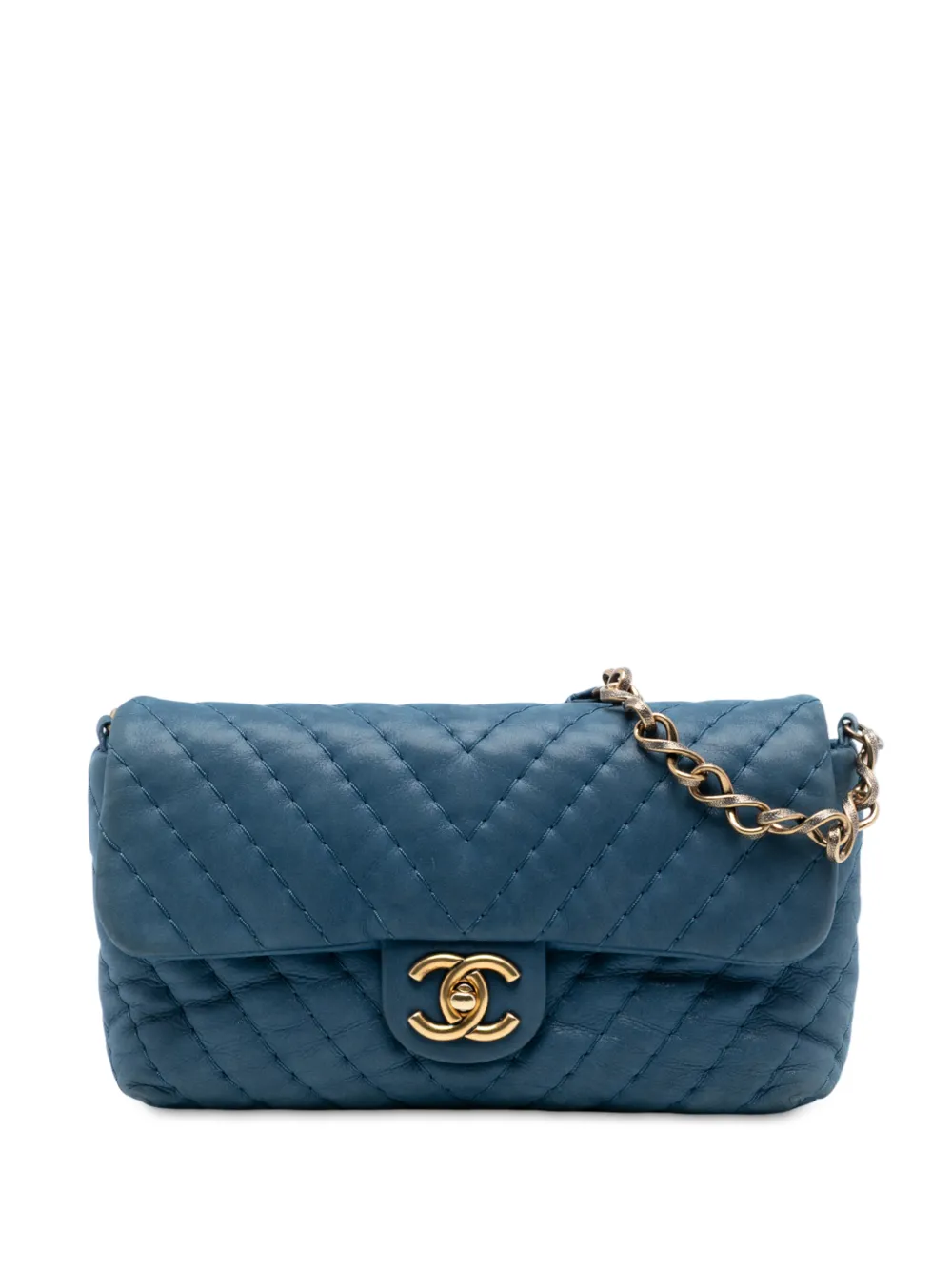 CHANEL Pre-Owned 2010-2011 Medium Chevron Iridescent Calfskin Surpique Flap shoulder bag - Blu