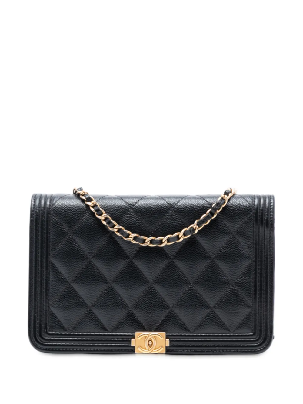 CHANEL Pre-Owned 2018 Quilted Caviar Boy Wallet on Chain crossbody bag - Nero