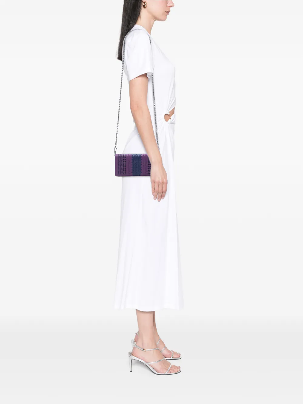  Bottega Veneta Pre-owned 2012-2025 Nappa Intrecciato Embroidered Continental Wallet On Chain Crossbody Bag - Purple 