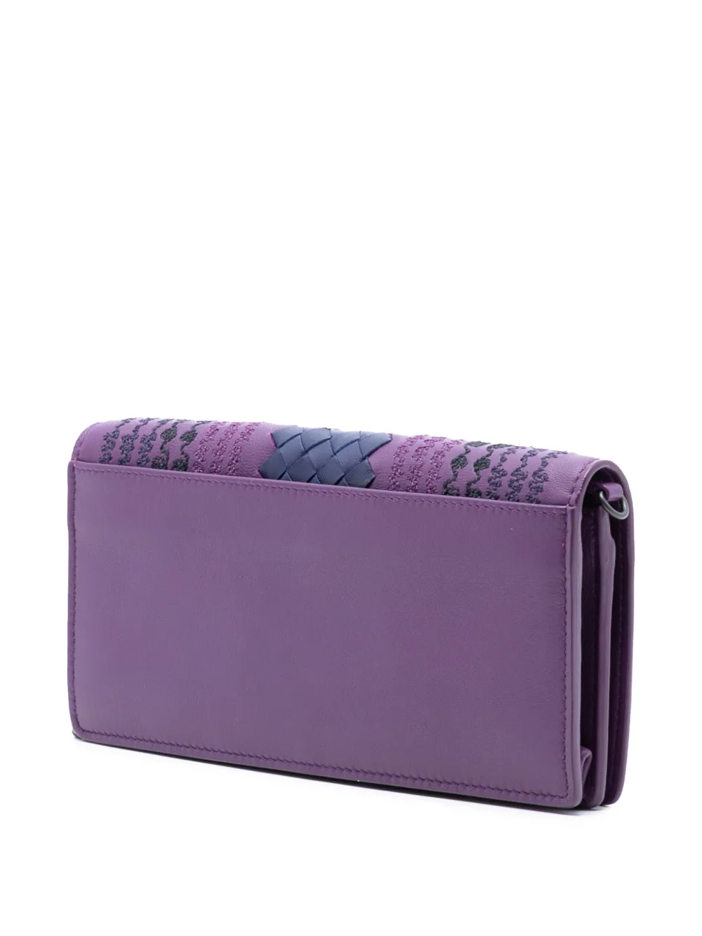  Bottega Veneta Pre-owned 2012-2025 Nappa Intrecciato Embroidered Continental Wallet On Chain Crossbody Bag - Purple 