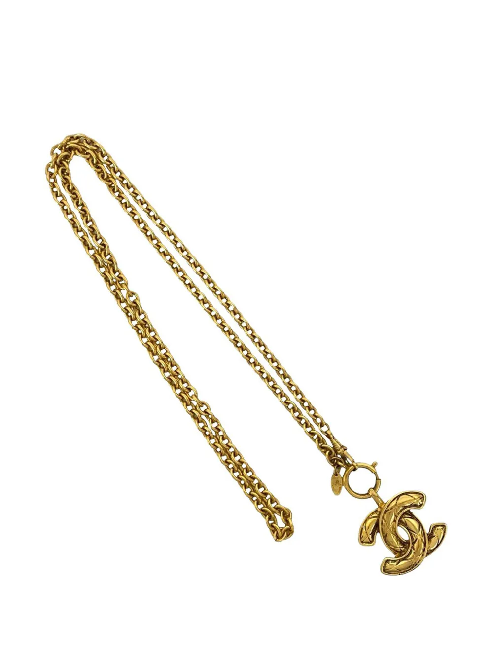 CHANEL Pre-Owned Collana placcata in oro con pendente CC trapuntato 1970-1980