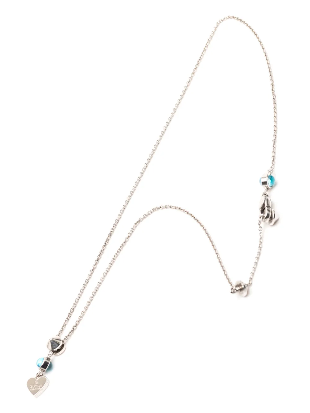 Gucci Pre-Owned 2016-2015 Sterling Silver Rhinestone Heart Tag Pendant necklace - Blu