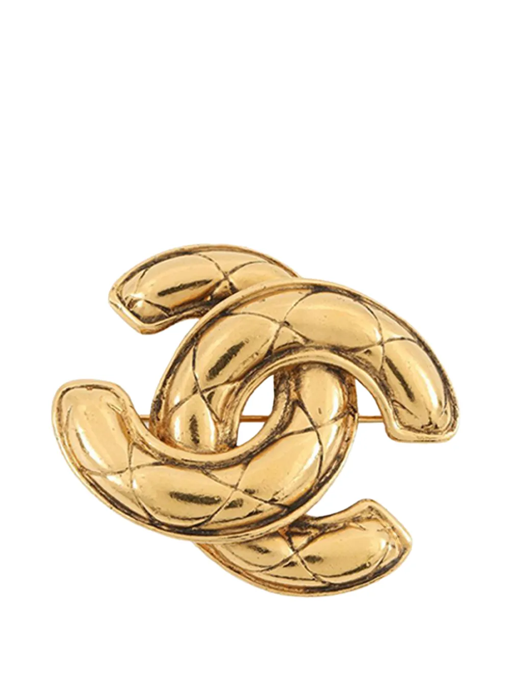 CHANEL Pre-Owned 1950-1970 Gold Plated CC Quilted Brooch costume brooch - Oro