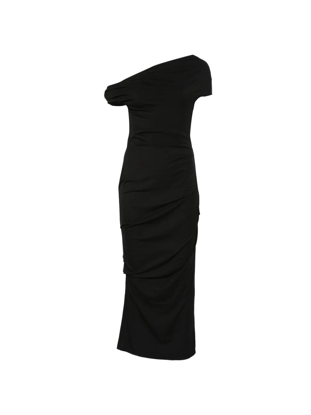 Paris Georgia one-shoulder gathered midi dress - Nero