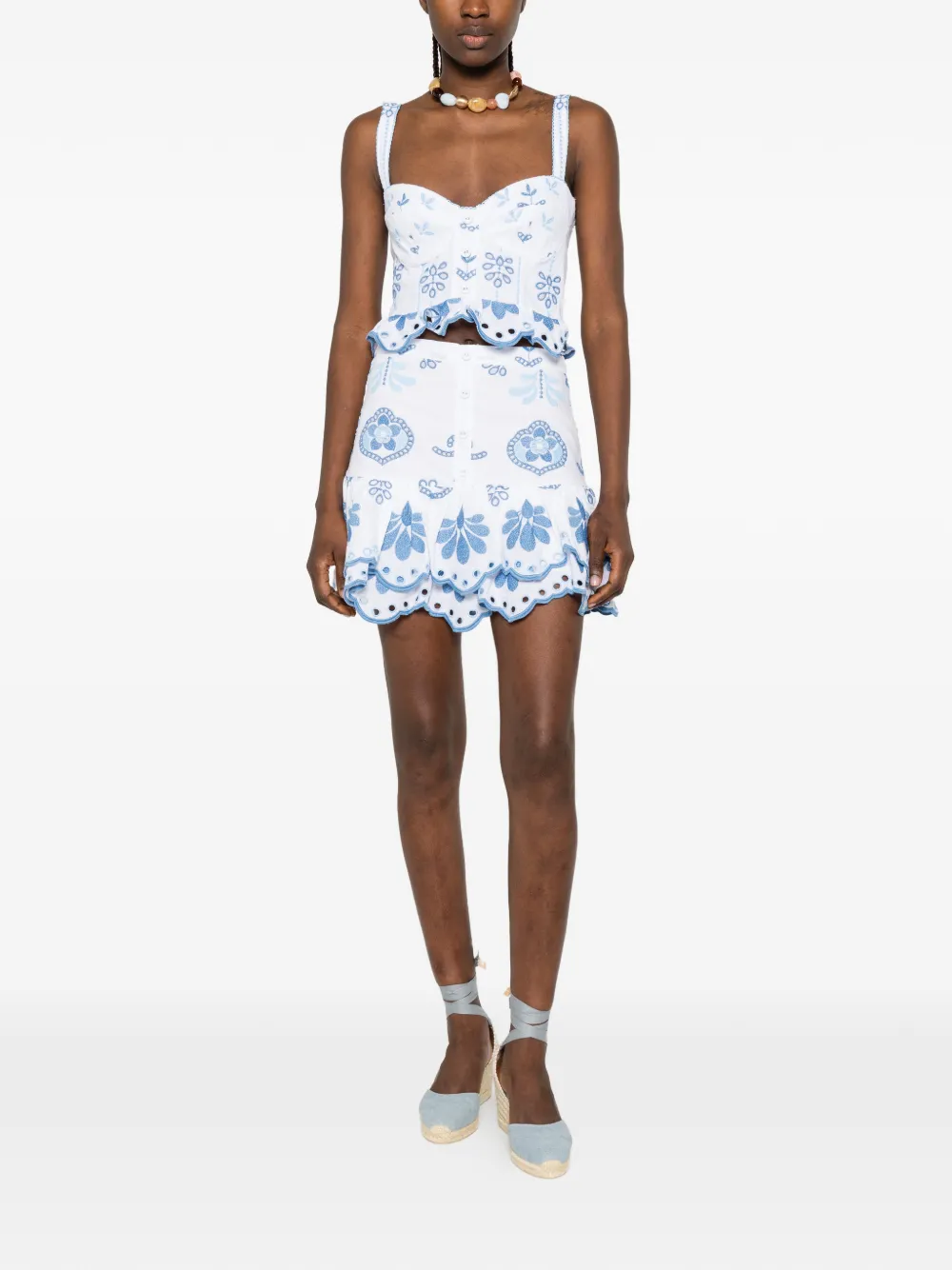 Charo Ruiz Ibiza Leora mini-rok met borduurwerk Wit