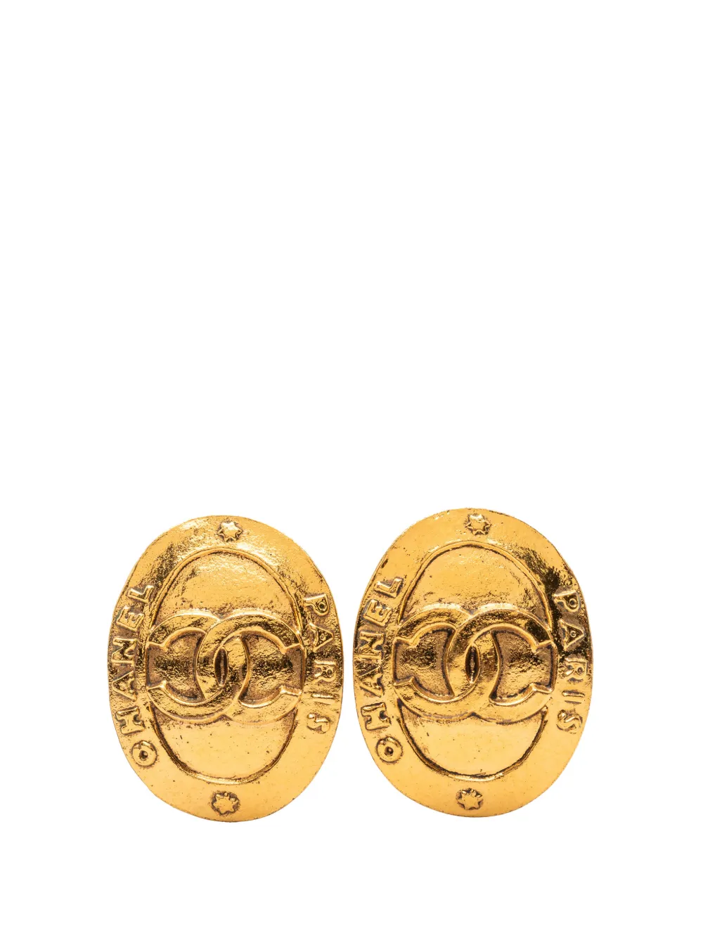 CHANEL Pre-Owned 1980-1990 CC Gold Plated Logo Oval Clip On Earrings costume earrings - Oro