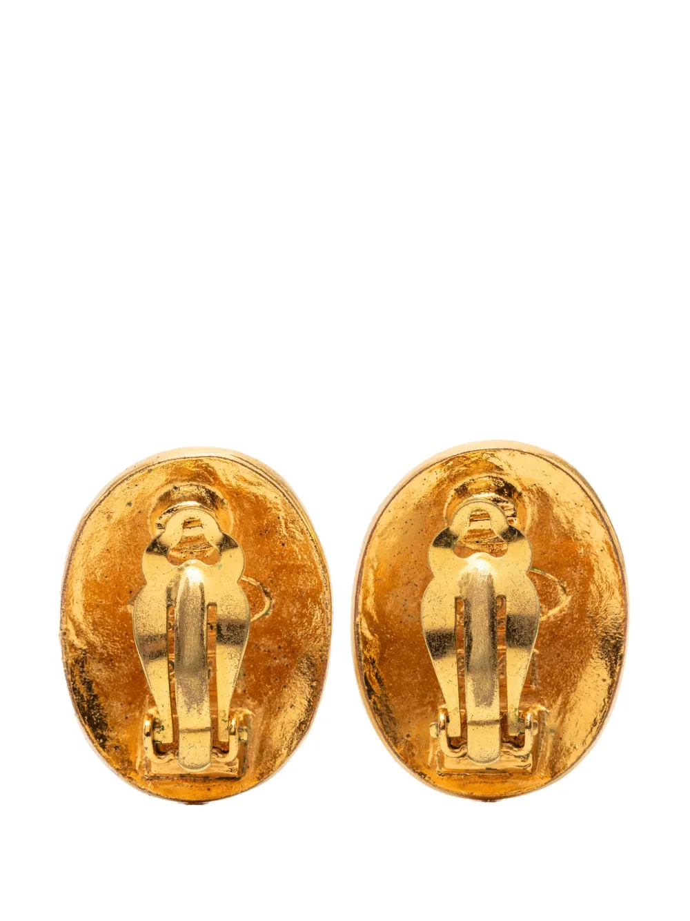 1980-1990 Cc Gold Plated Logo Oval Clip On Earrings Costume Earrings