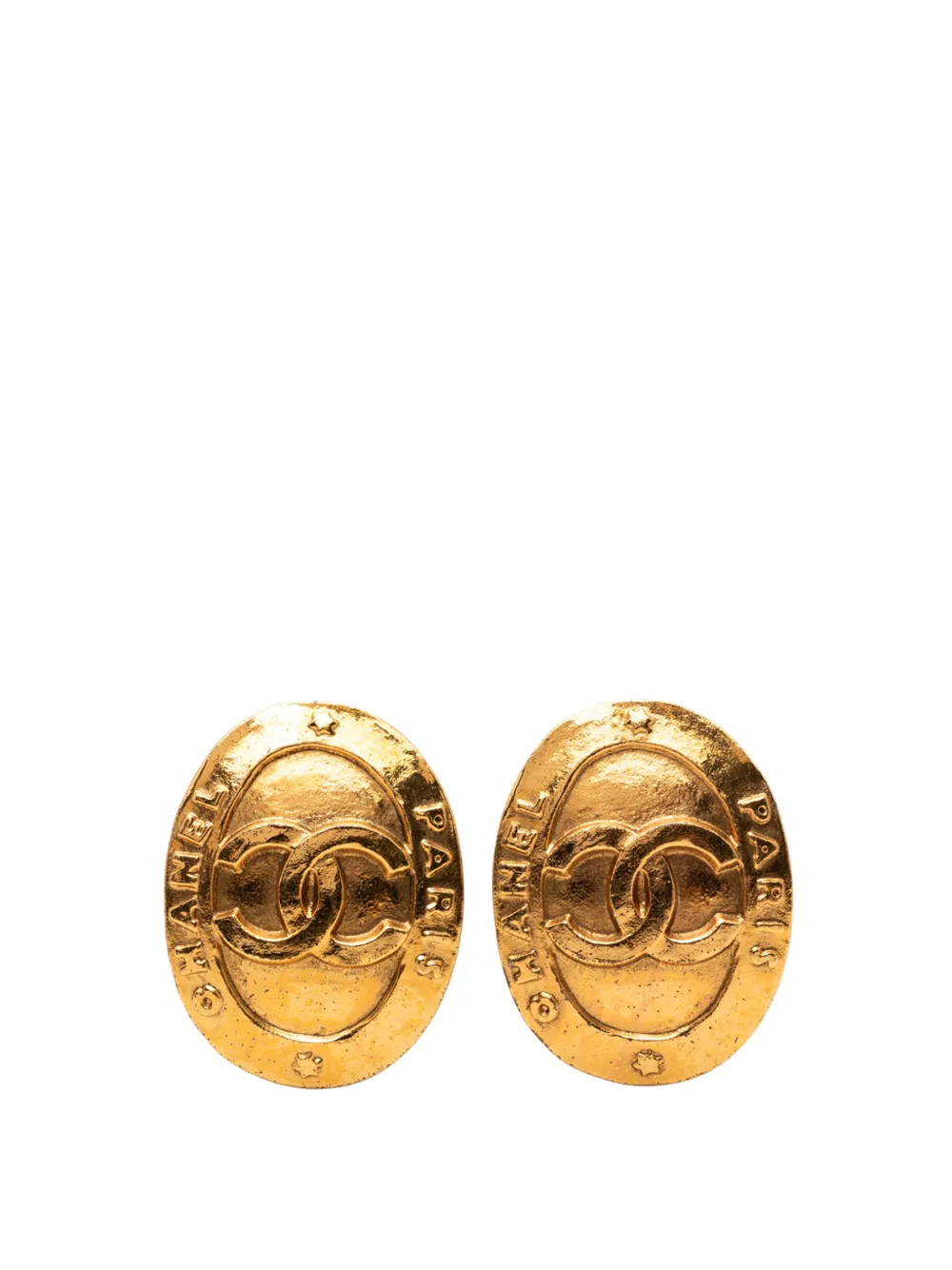 CHANEL Pre-Owned 1980-1990 Gold Plated CC Oval Clip on Earrings costume earrings - Oro
