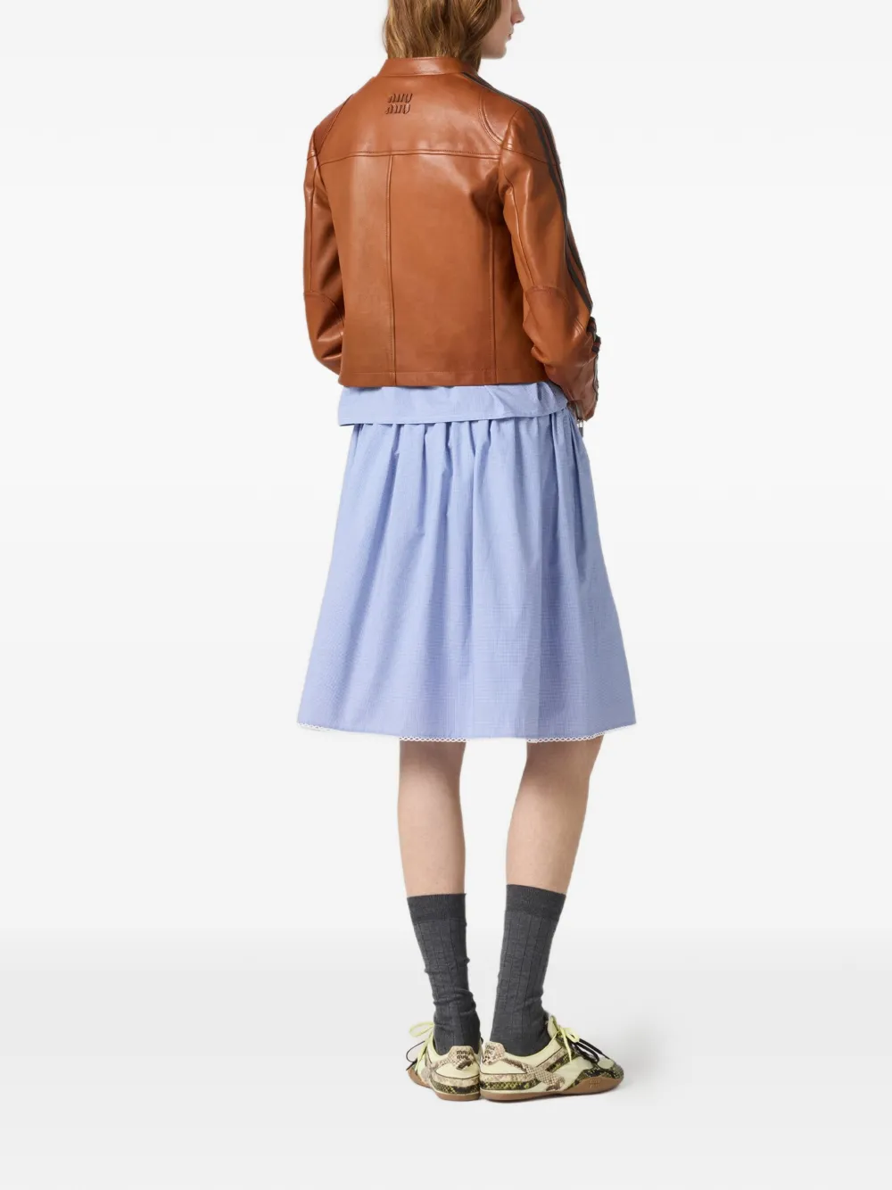  Miu Miu Stand-up Collar Stripe Jacket - Brown 