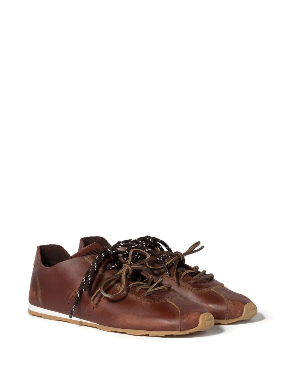 Miu Plume leather sneakers Bruin