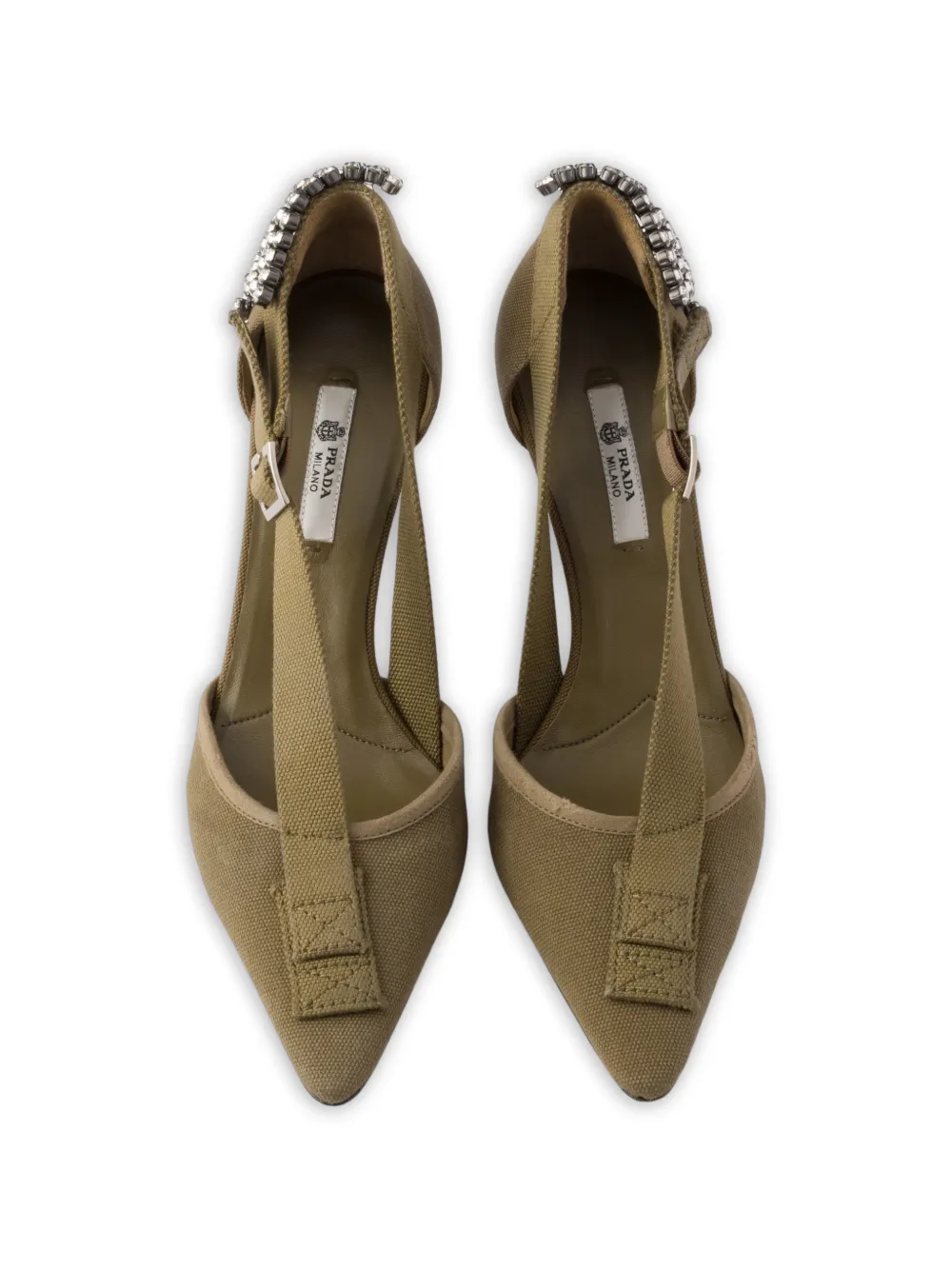 Prada Canvas pumps verfraaid met kristallen Groen