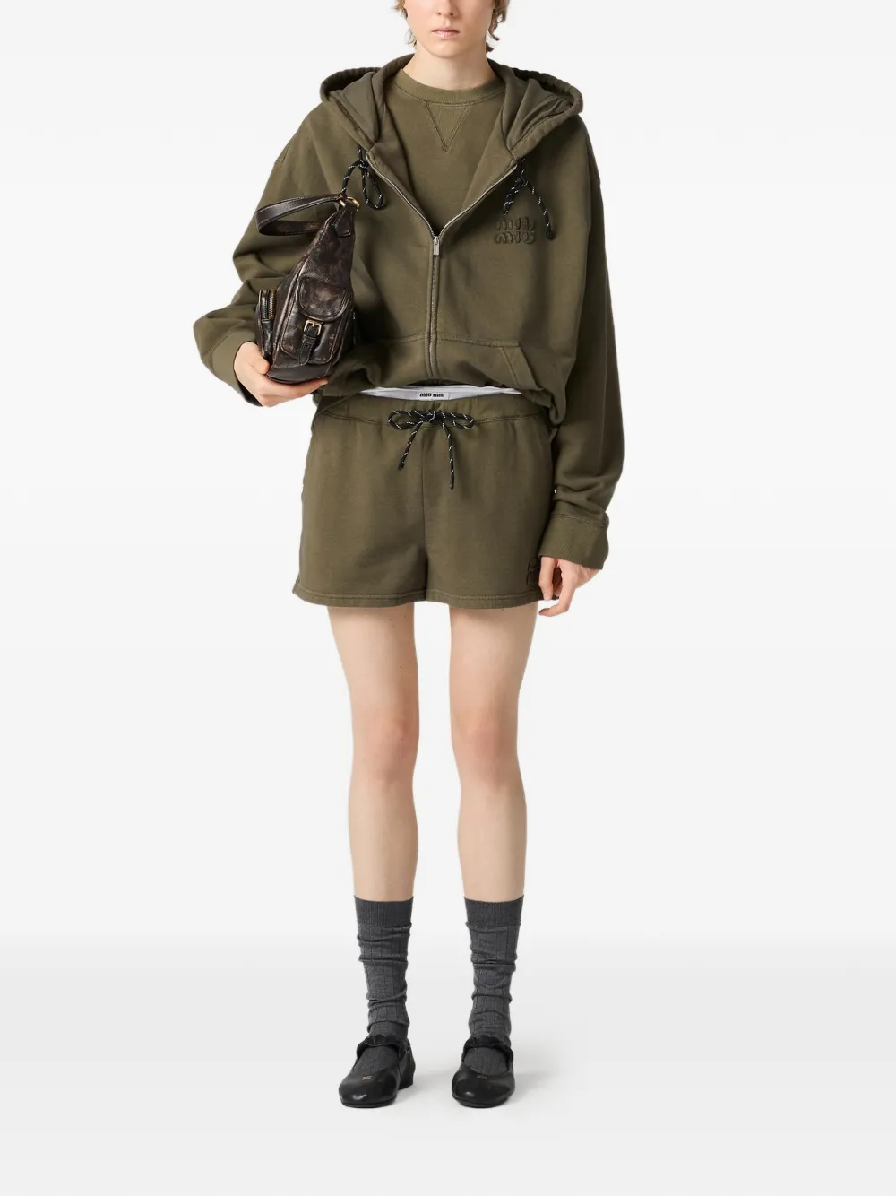 Miu Miu logo-embroidered hoodie - Groen