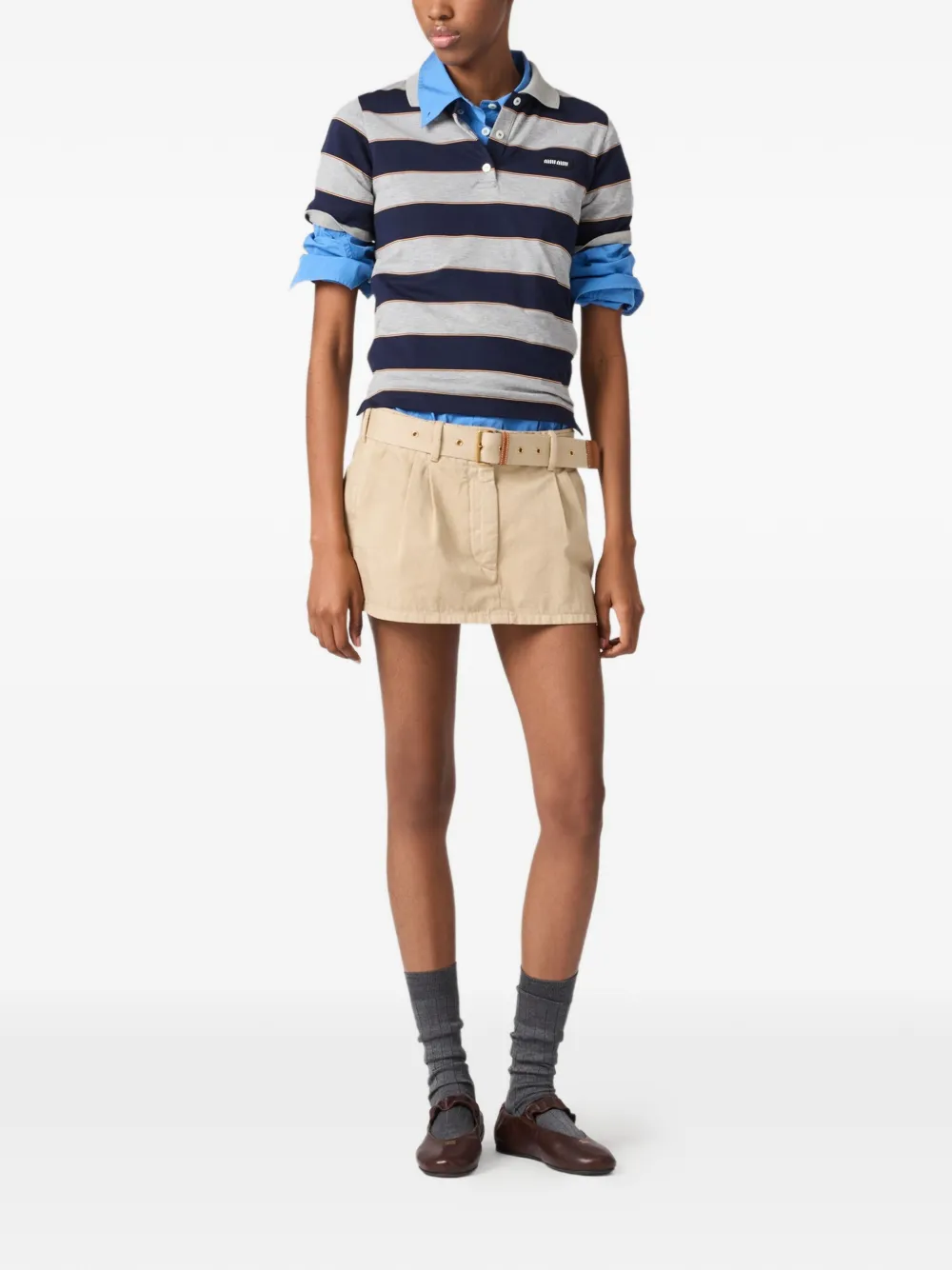 Miu Miu Striped jersey polo shirt - Grijs
