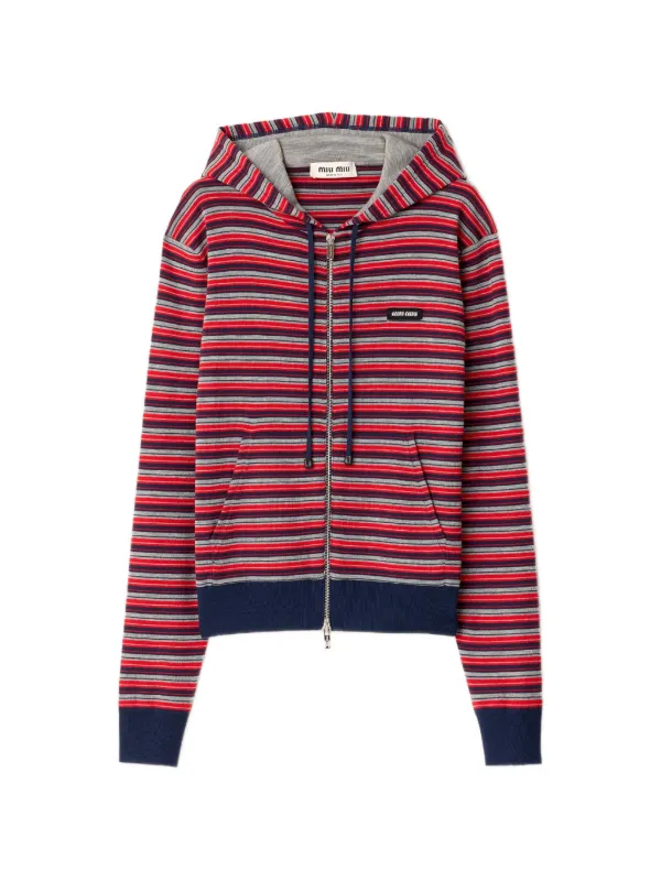 Miu Miu Striped Zip-up Hoodie in Red