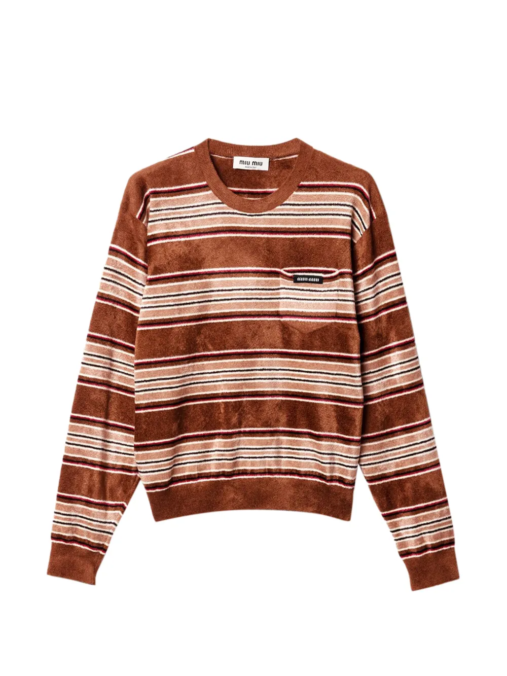 Miu Miu striped patch-pocket chenille sweater - Marrone