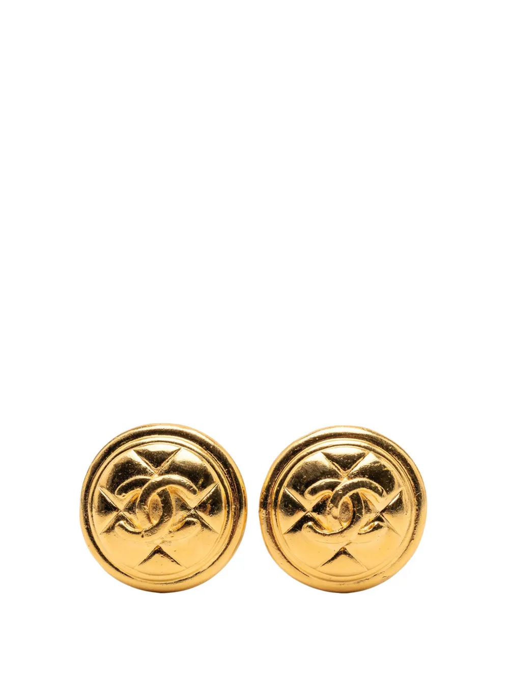 CHANEL Pre-Owned 20th Century Gold Plated CC Quilted Round Clip On Earrings costume earrings - Oro