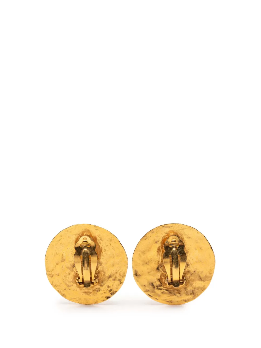 1980-1990 Gold Plated Cc Round 31 Rue Cambon Clip On Earrings Costume Earrings