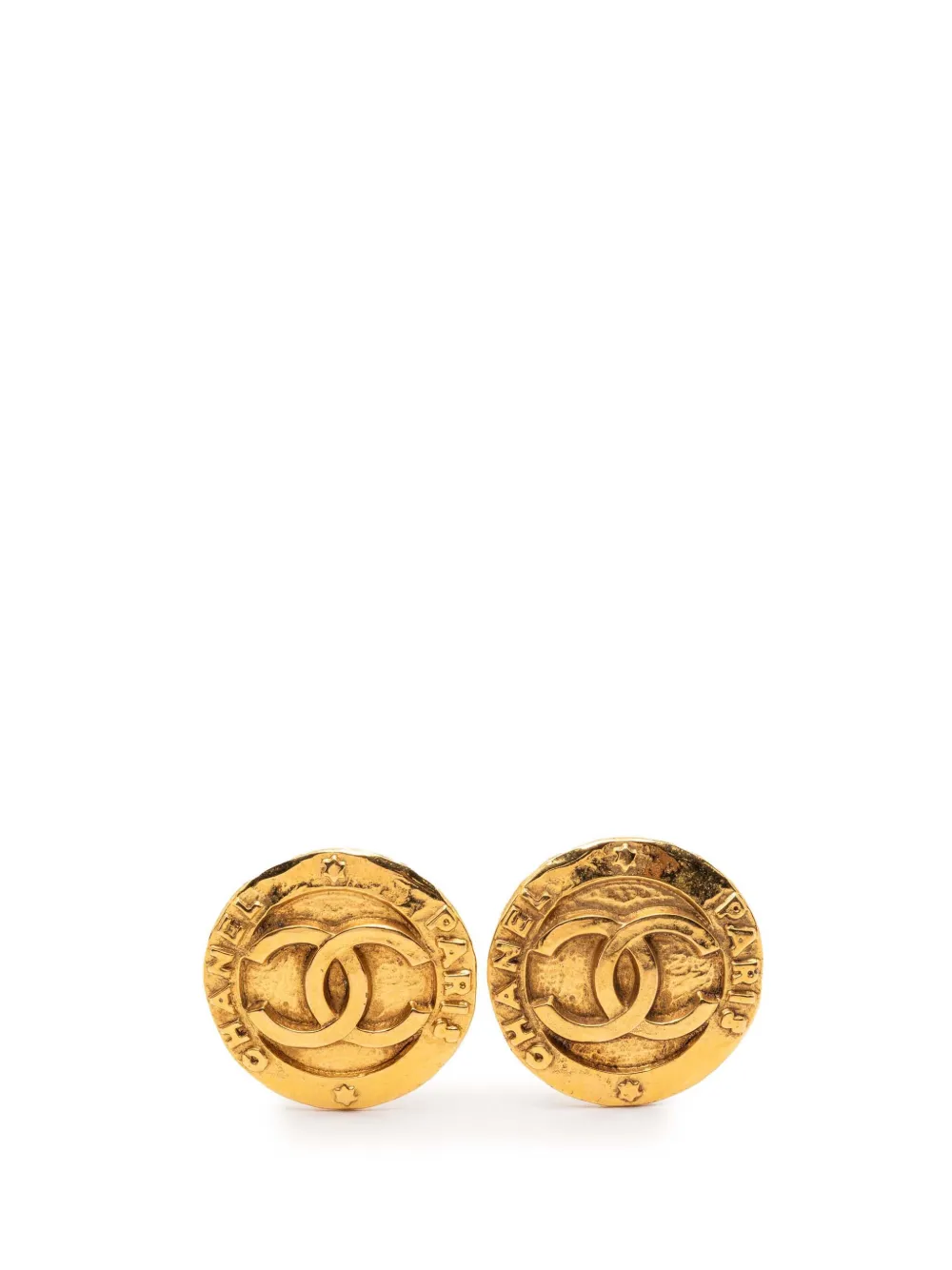 CHANEL Pre-Owned 1980-1990 Gold Plated CC Round 31 Rue Cambon Clip on Earrings costume earrings - Oro