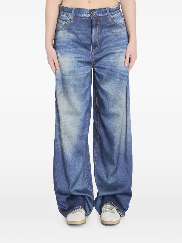 Golden Goose Boyfriend Jeans in Denim with Archive Print in Blue