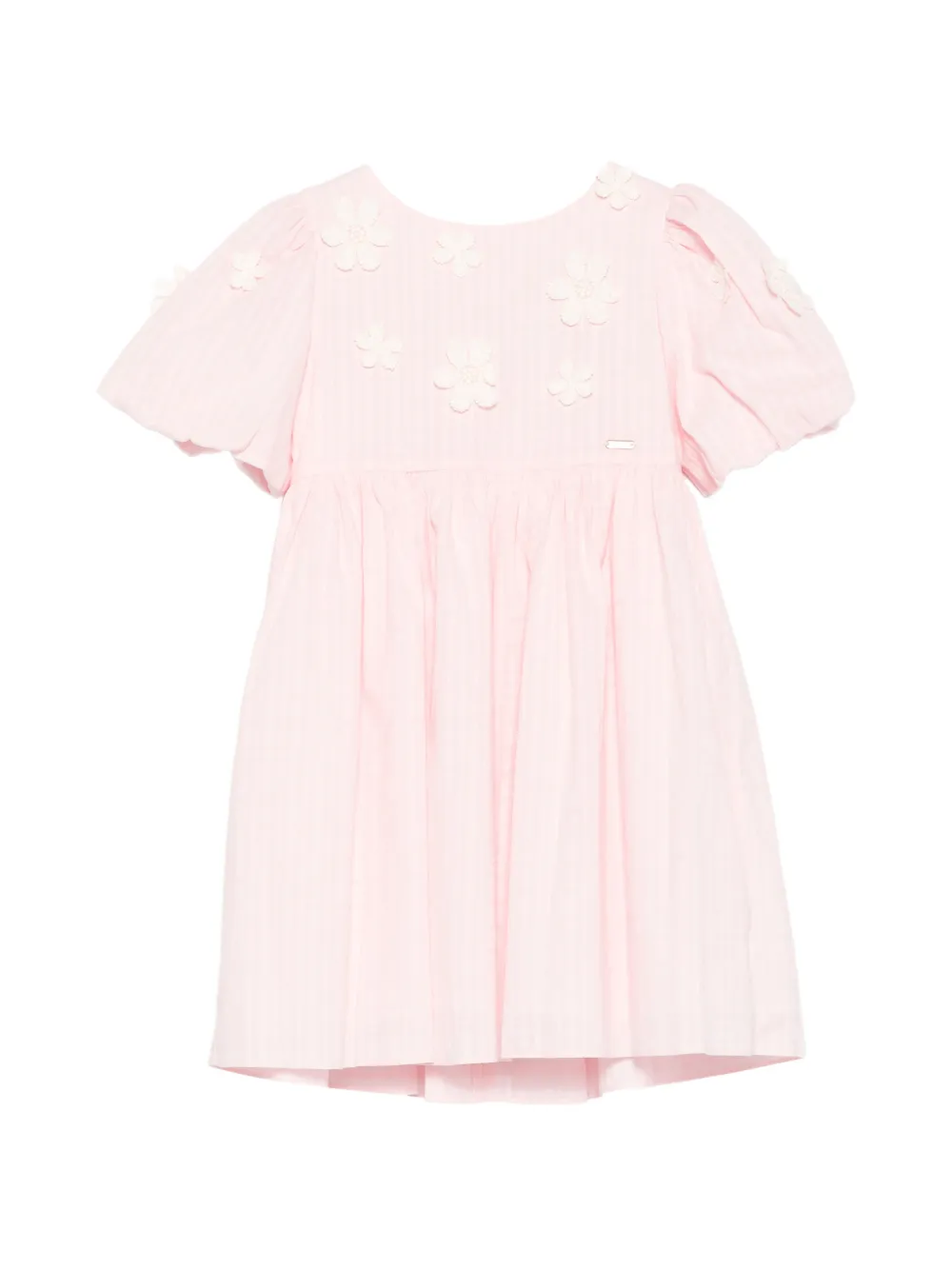 Patachou floral-appliqué puff-sleeve dress- - sweet pink- floral appliqué- puff sleeves- round neck- rear zip fastening- gathered skirt- logo plaqu...