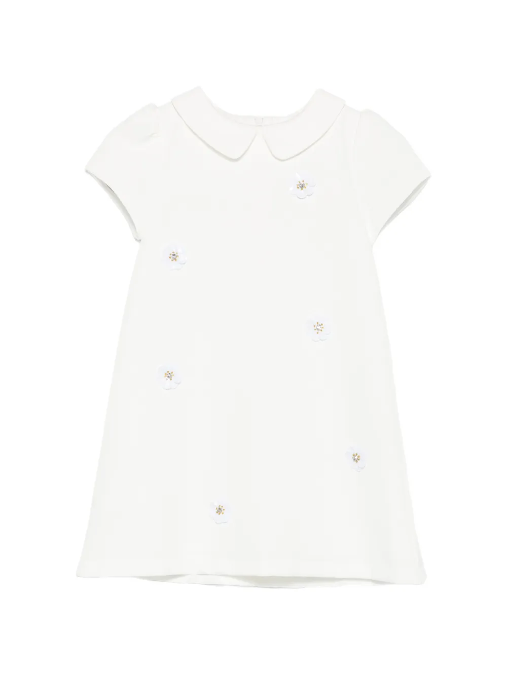Patachou floral-appliqué Peter Pan collar dress - Bianco