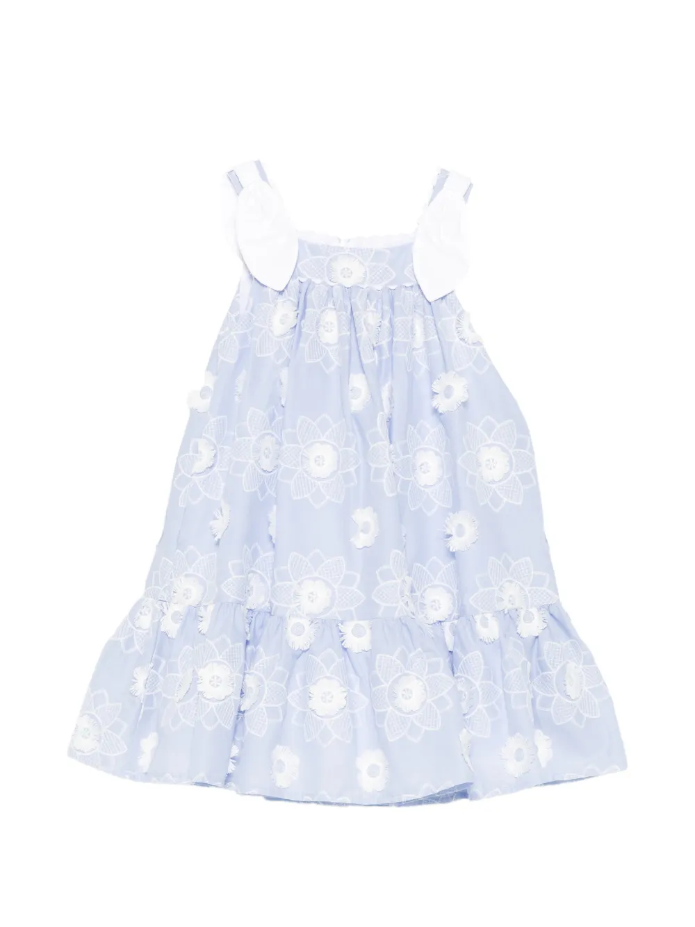 Patachou floral-embroidered bow-detail dress - Blu