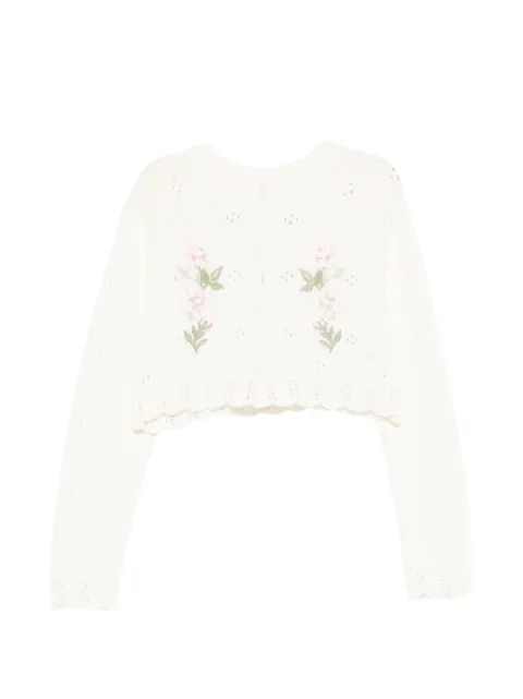 Patachou floral-embroidered pointelle-knit cardigan