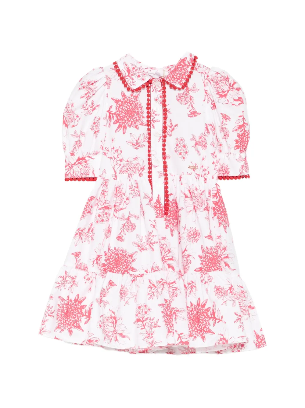 Patachou floral-print pom-pom dress - Bianco