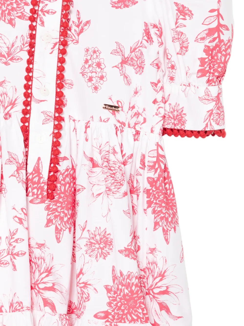 Patachou Jurk met bloemenprint en pompon Wit