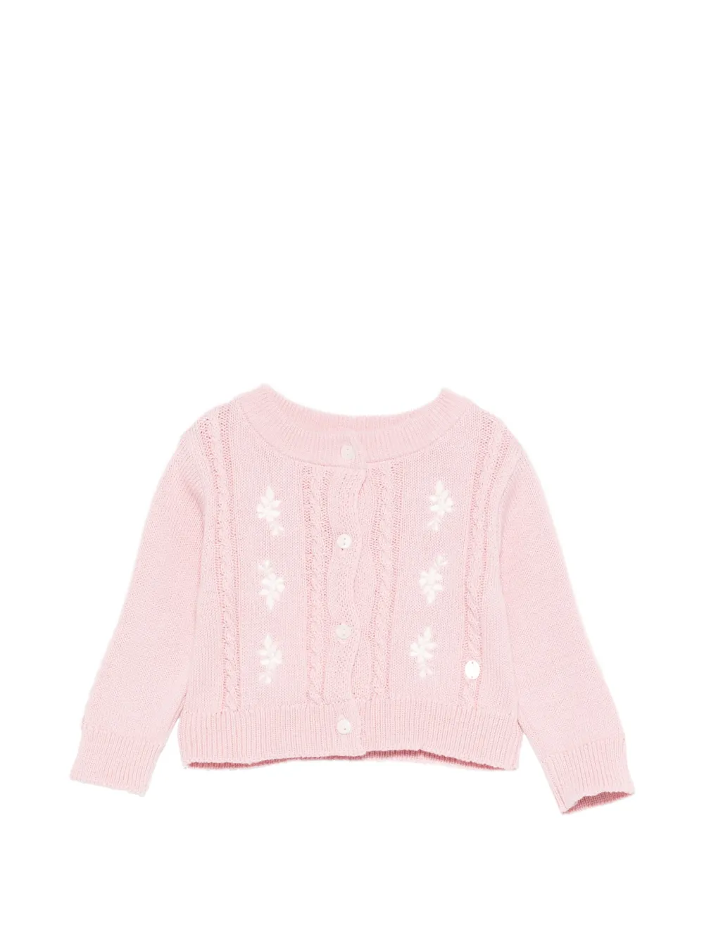 Patachou cable-knit floral-embroidered cardigan - Rosa