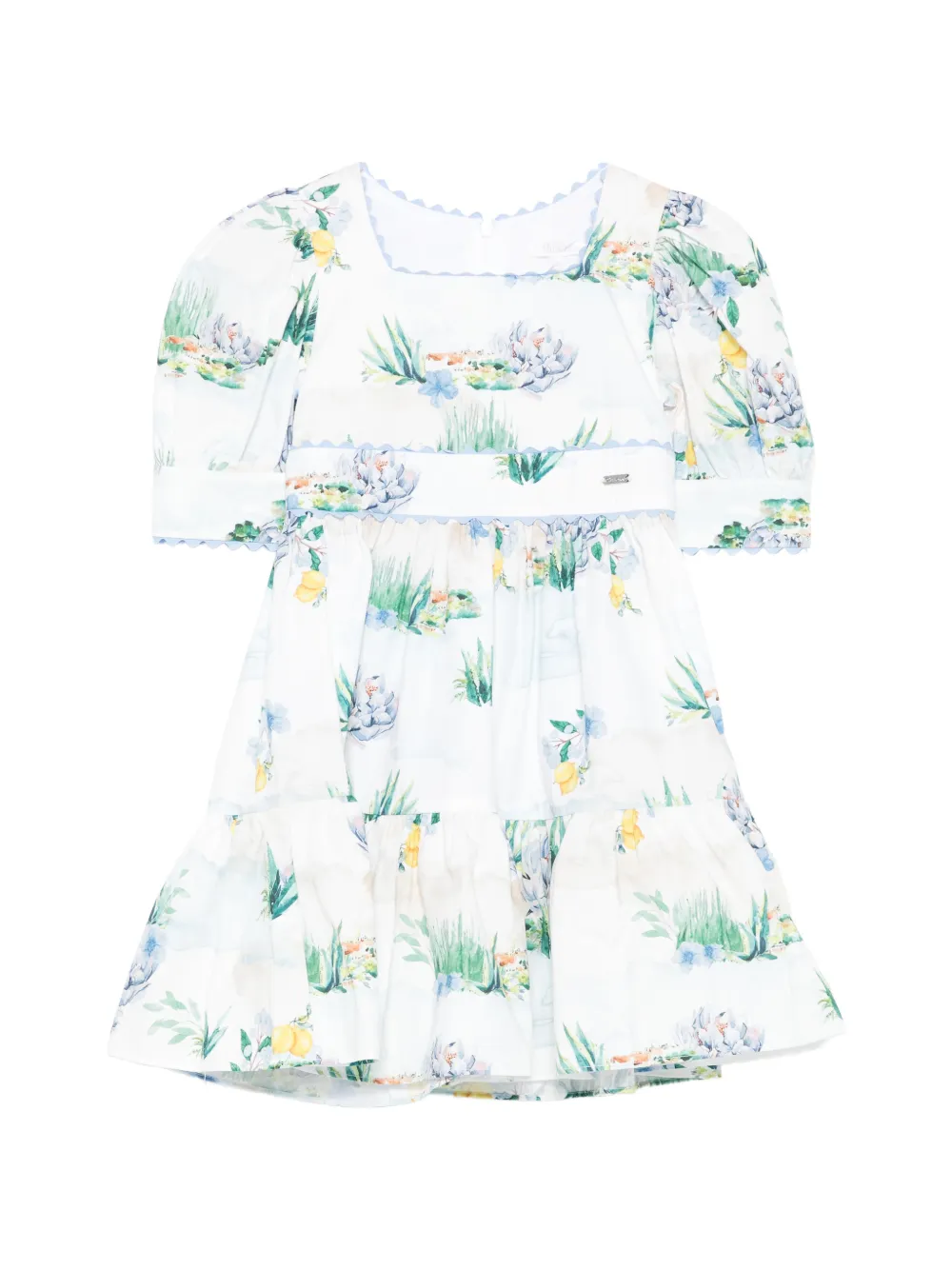 Patachou floral-print scalloped-trim dress - Bianco