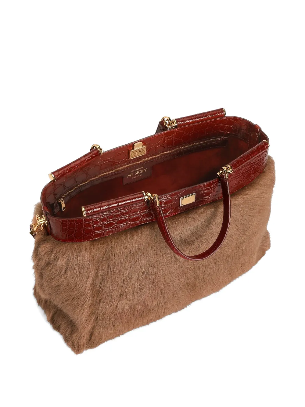 Dolce & Gabbana My Sicily lammy en alligator handtas Beige