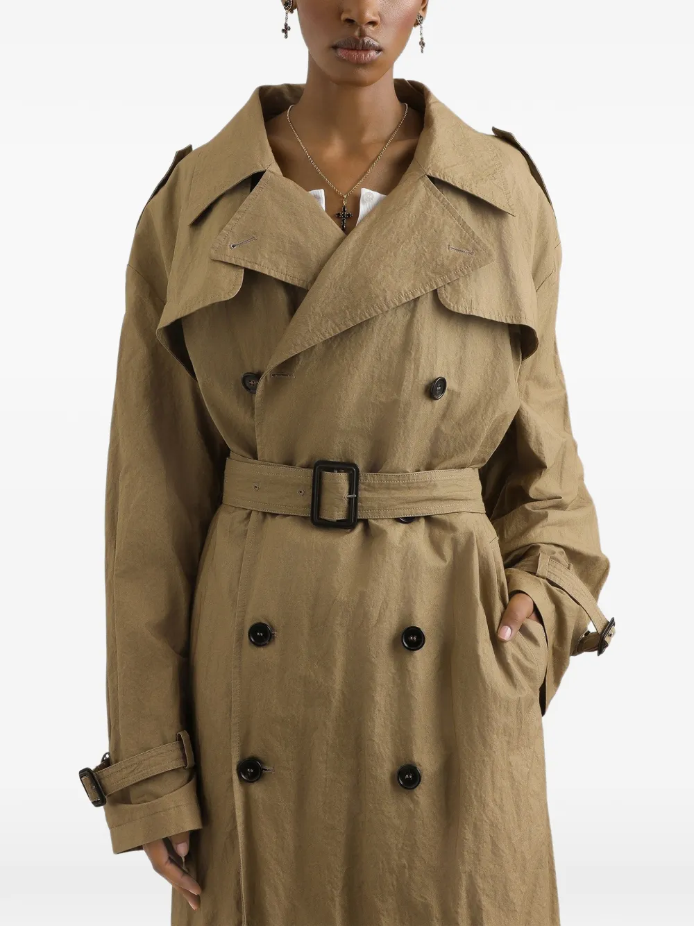 Dolce & Gabbana Trenchcoat met dubbele rij knopen en gekreukt effect katoen Beige